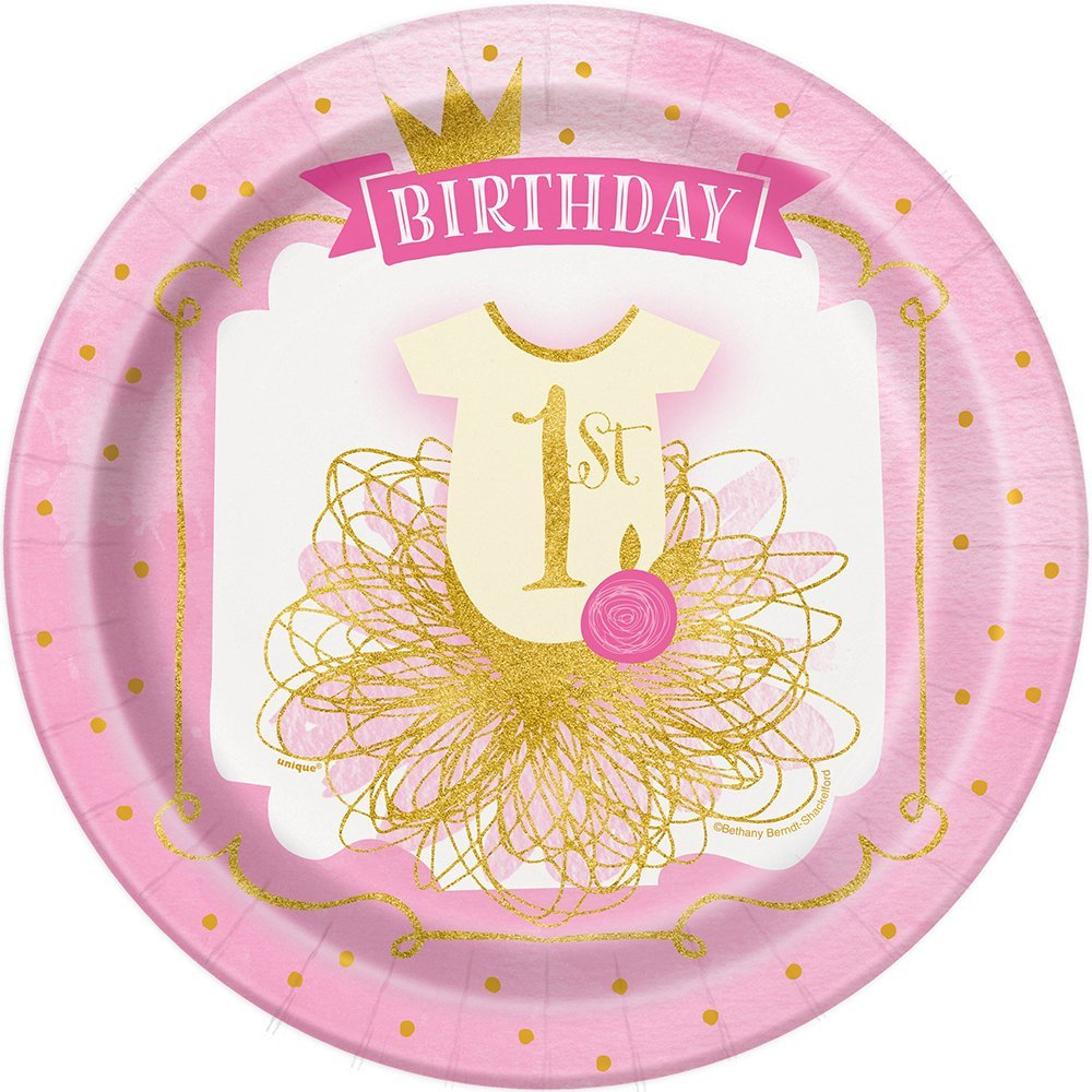 Pink & Gold 1st Birthday Plates 9" (8pk)