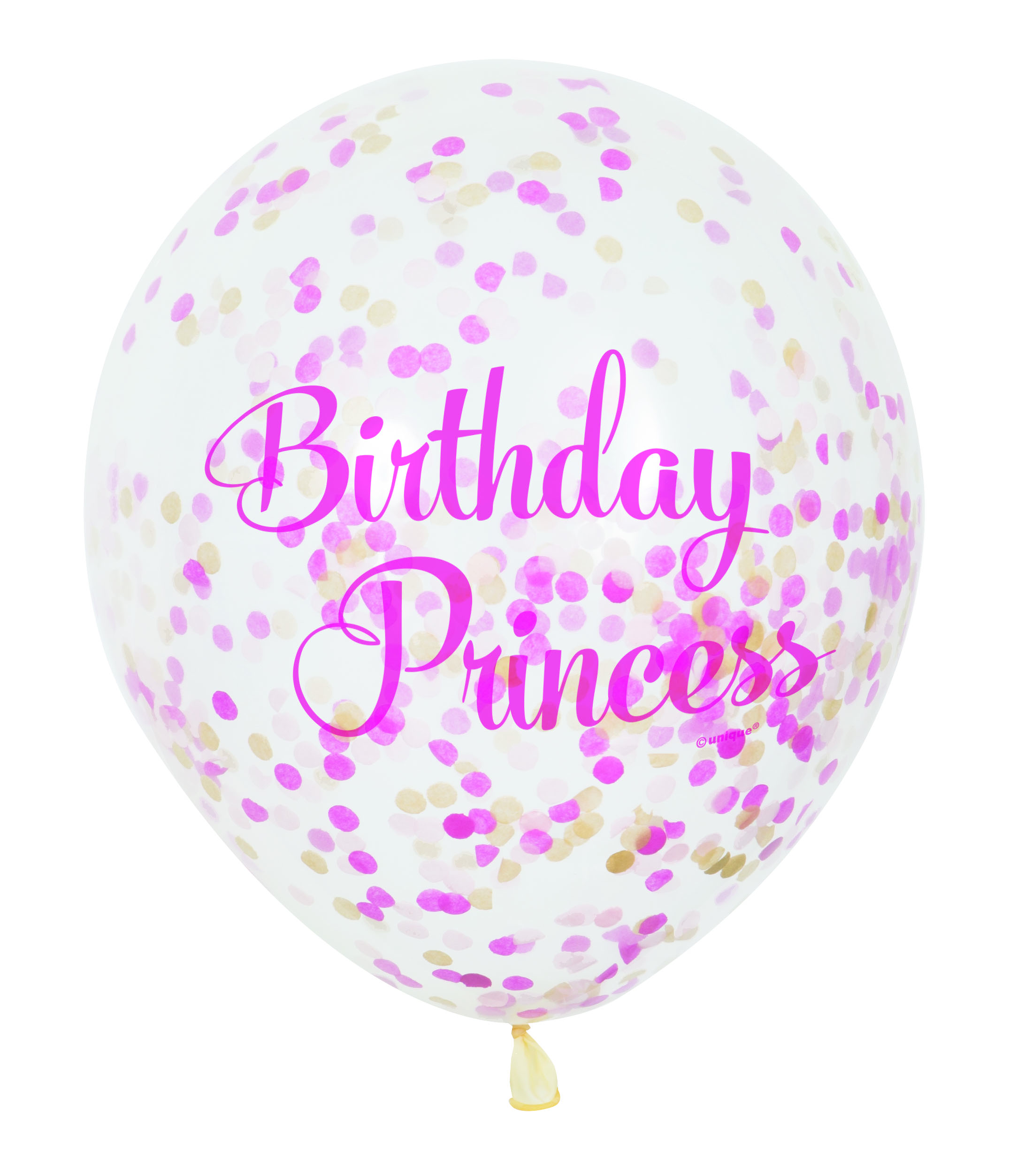 Pink Princess Clear Balloons With Confetti 12" (6pk)