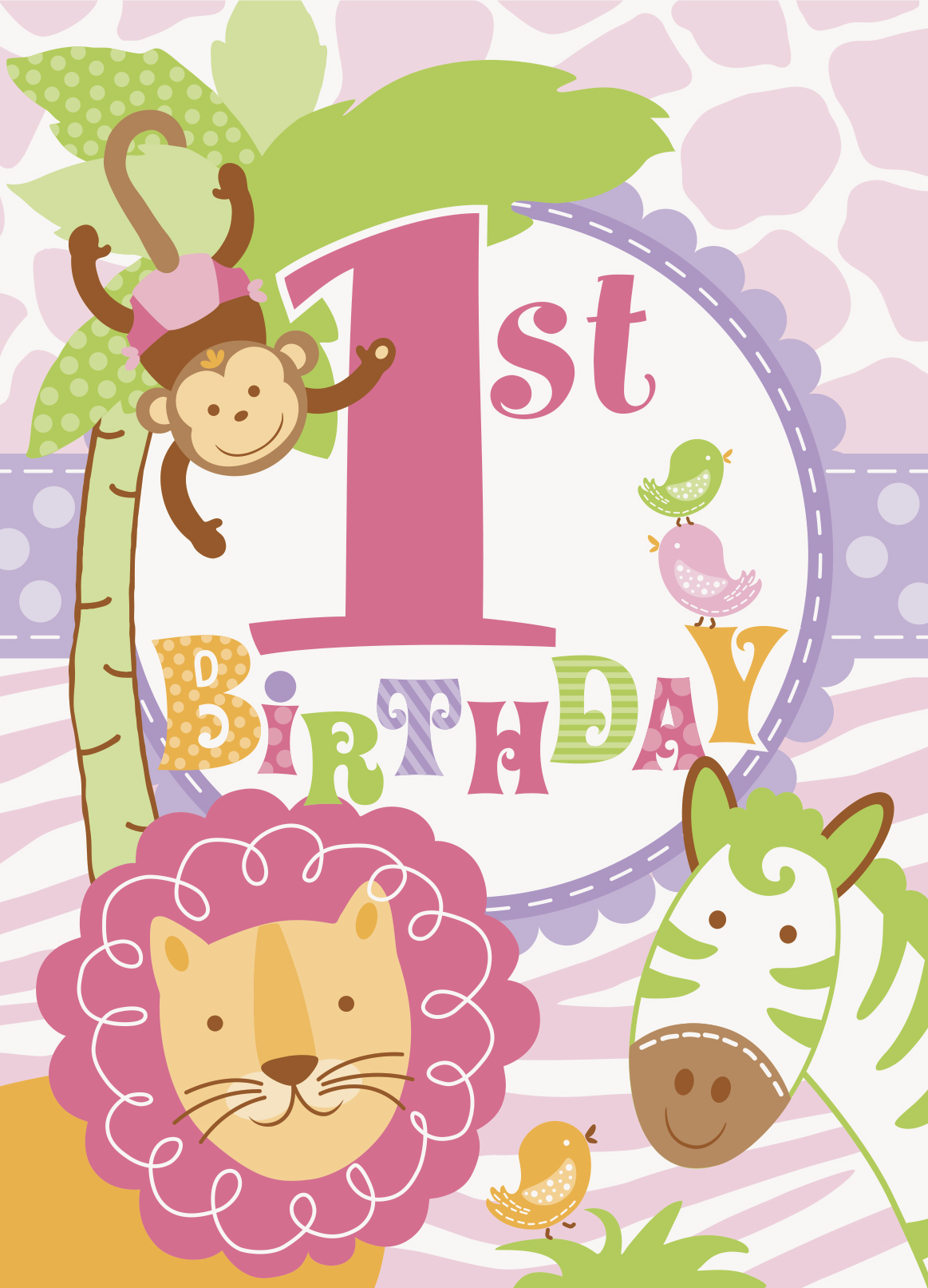 Pink Safari 1st Birthday INVITATIONS - Pack of 8