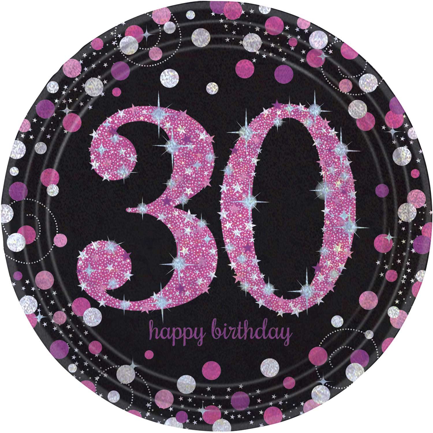 Pink Sparkling Celebration 30th Birthday Paper Plates - Pack of 8