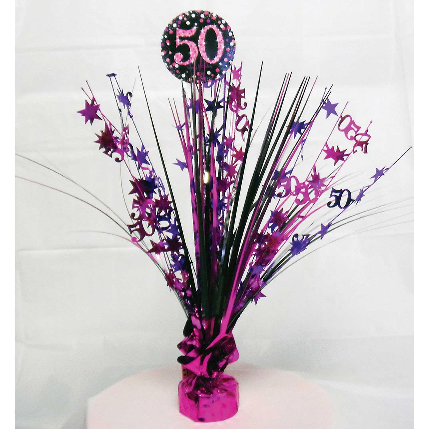 Pink Sparkling Celebration 50th Centrepiece Spray 45cm