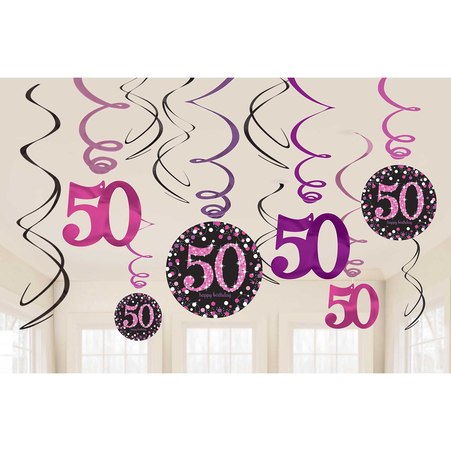 Pink Sparkling Celebration 50th Hanging Swirl Decorations