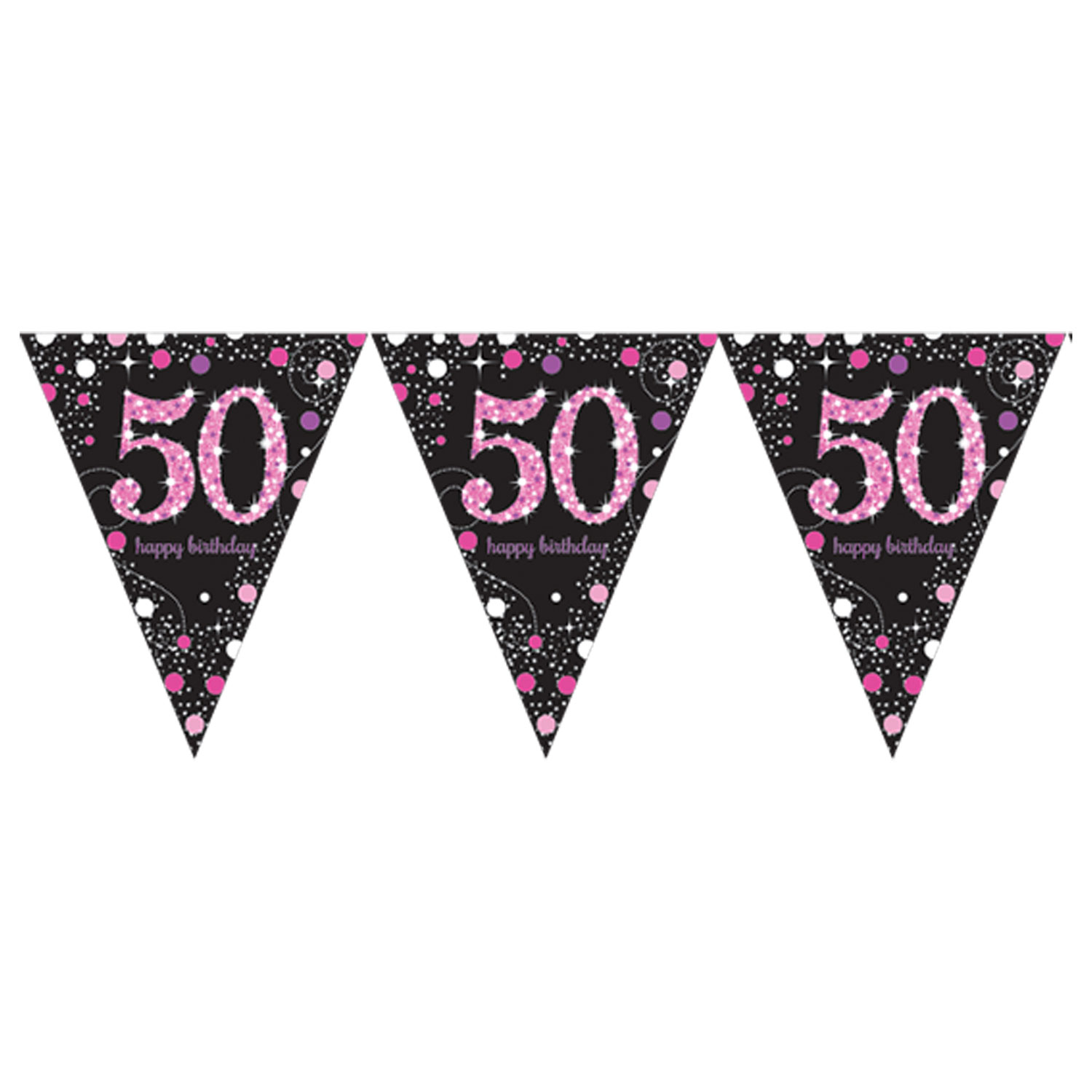 Pink Sparkling Celebration 50th Prismatic Pennant Banner 3.65m