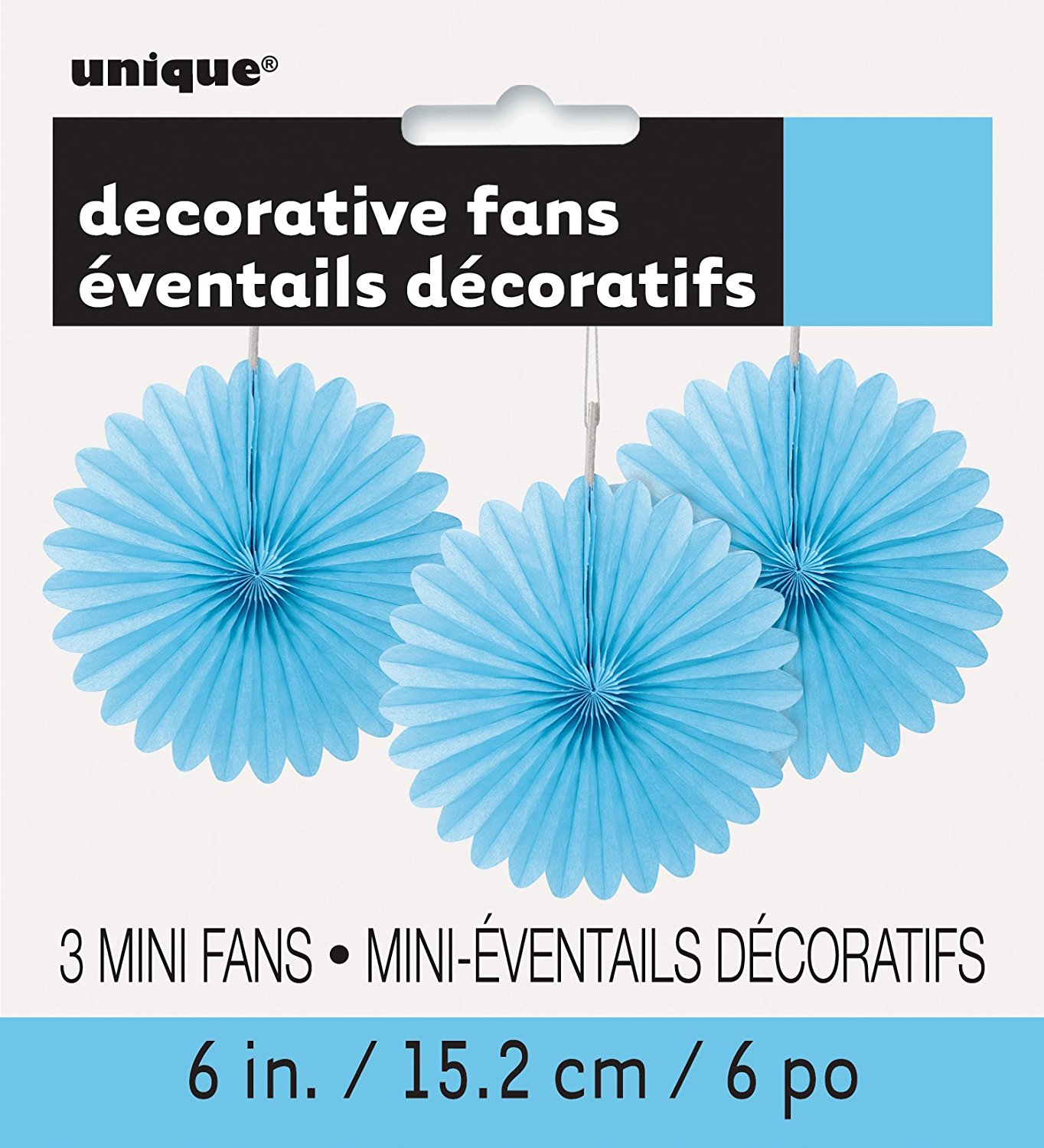 Powder Blue Tissue Decorative Fans 6" (3pk)