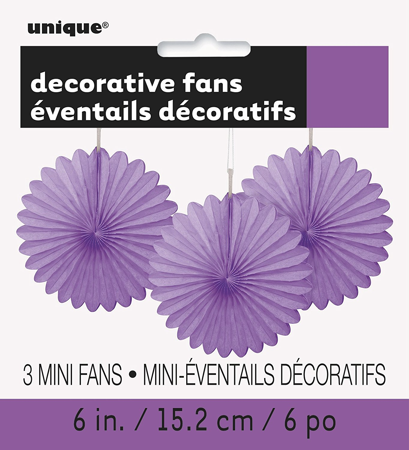 Pretty Purple Tissue Decorative Fans 6" (3pk)