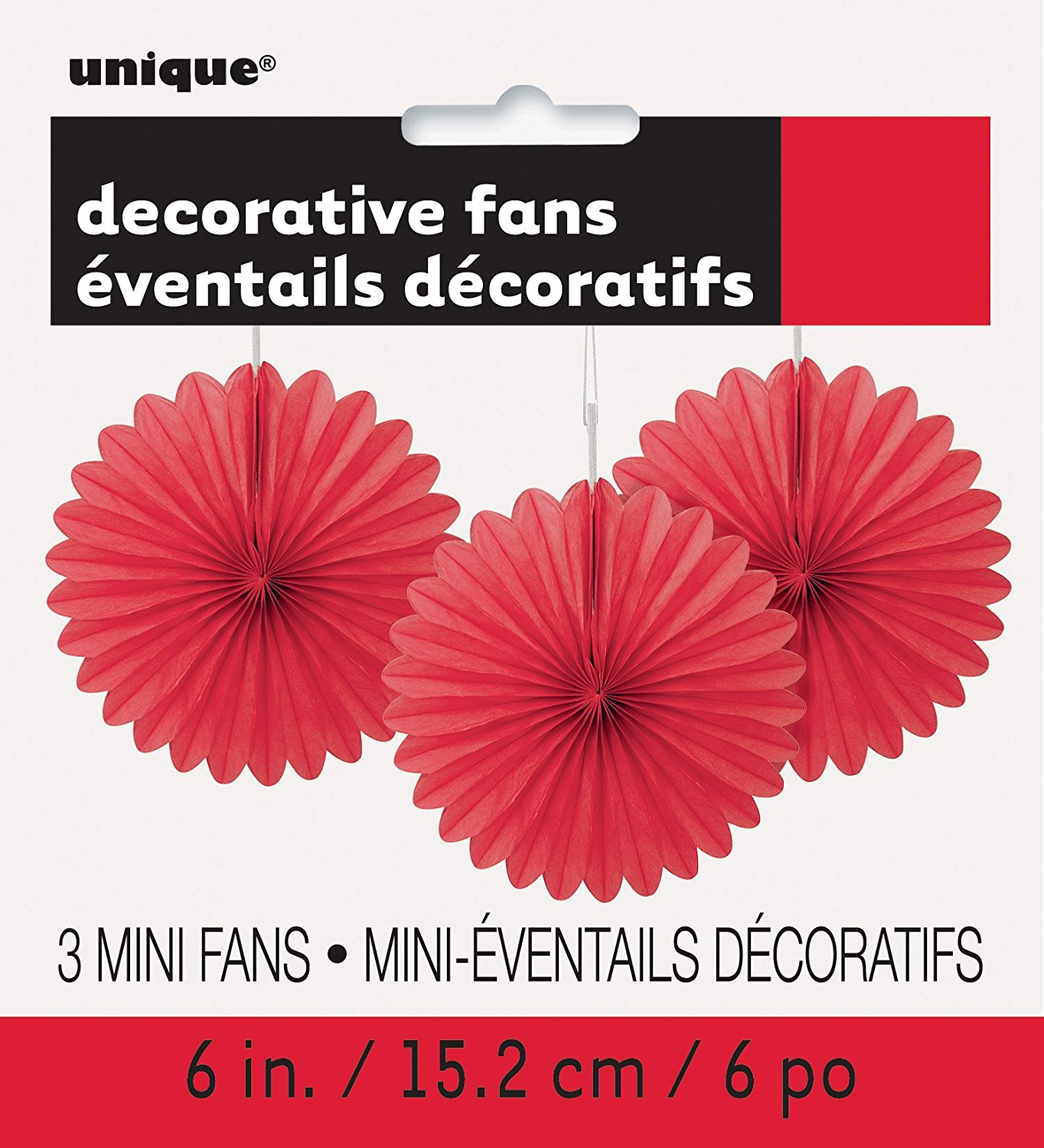 Red Tissue Decorative Fans 6" (3pk)