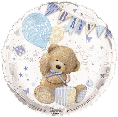 Round Baby Boy Foil Helium Balloon (Bear, Balloons & Bunting) -18 Inch