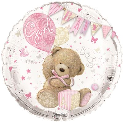 Round Baby Girl Foil Balloon (Bear, Balloon & Bunting )- 18Inch