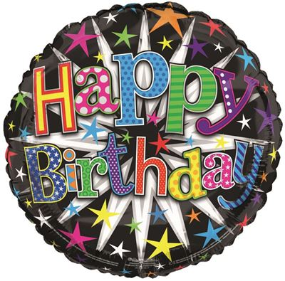 Round Male Happy Birthday Foil Balloon (Birthday Stars) - 18Inch