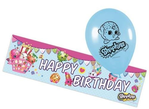 Shopkins Happy Birthday Foil Banner & 5 Latex Balloons