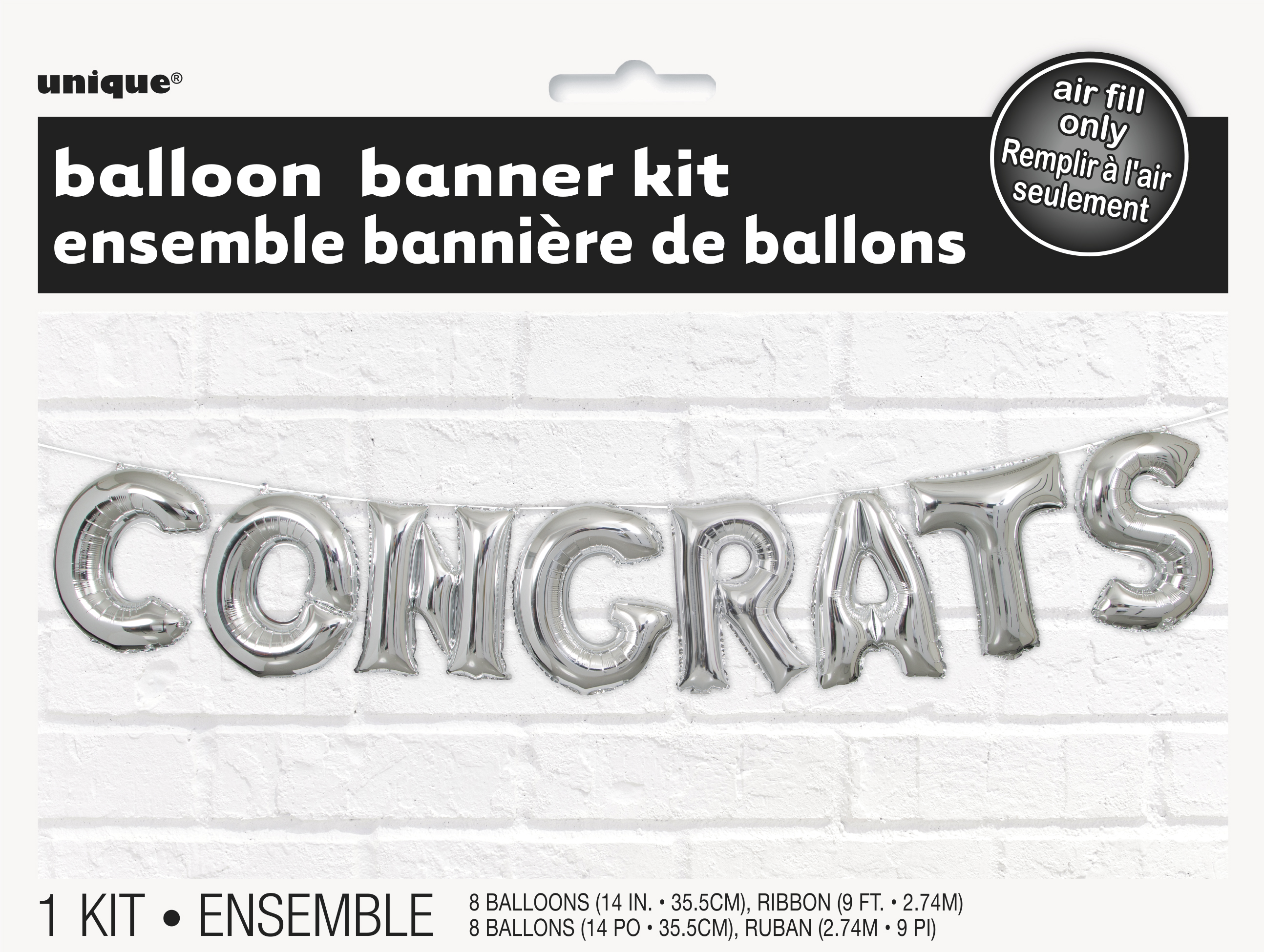Silver Congrats Letter Balloon Banner Kit 14"