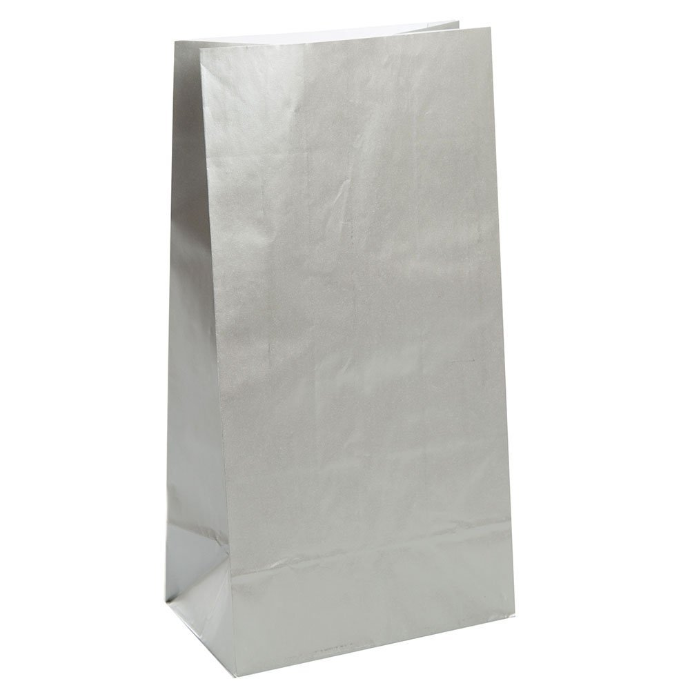 Silver Metallic Paper Party Bags (12pk)