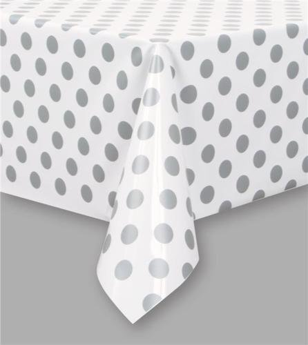 Silver Polka Dots Plastic Tablecover 54" x 108"