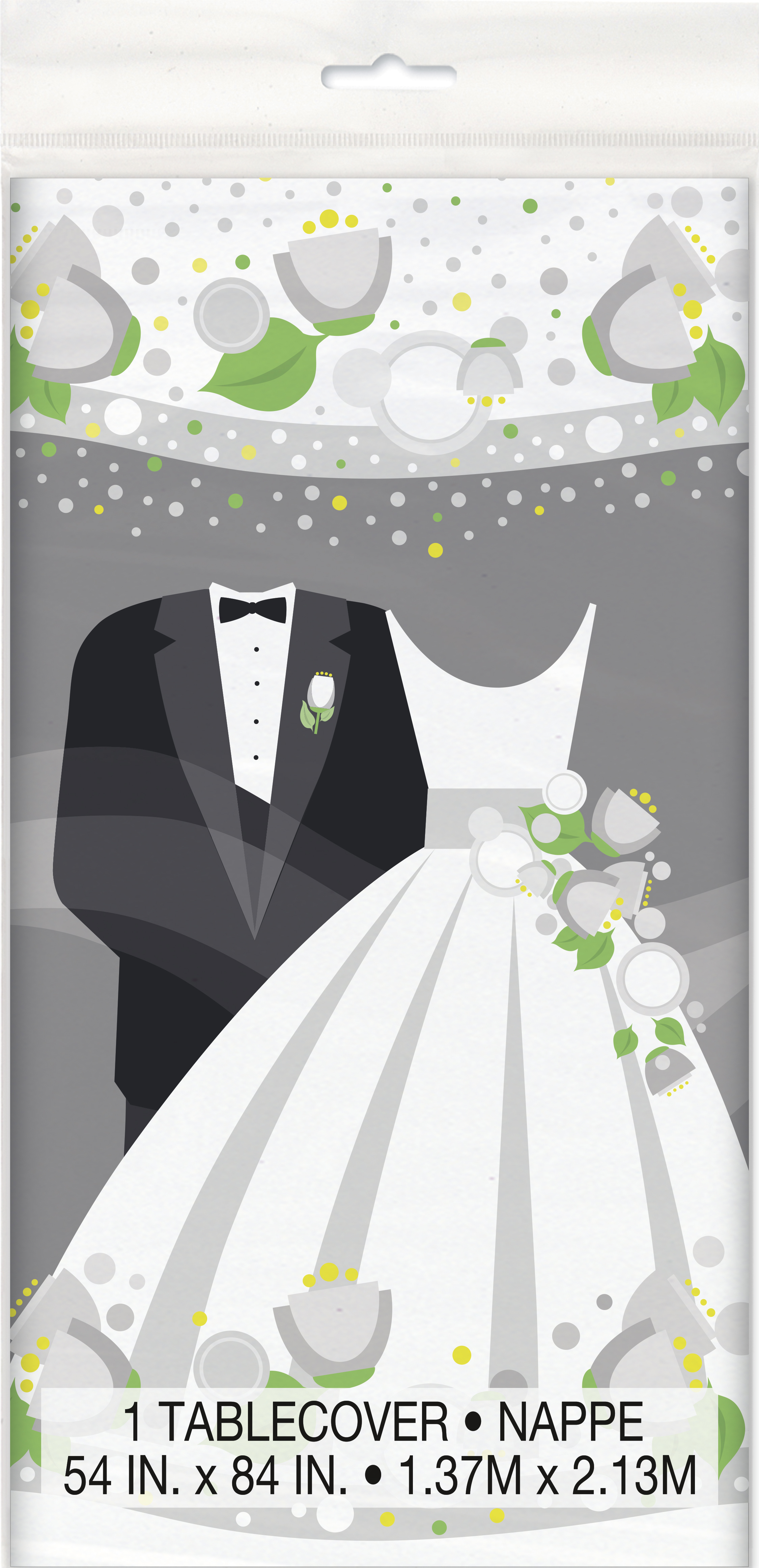 Silver Wedding Plastic Tablecover 54" x 84"