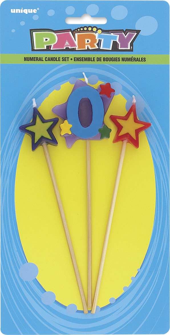 Star Birthday Candles Set 7" Number "0" (3pk)