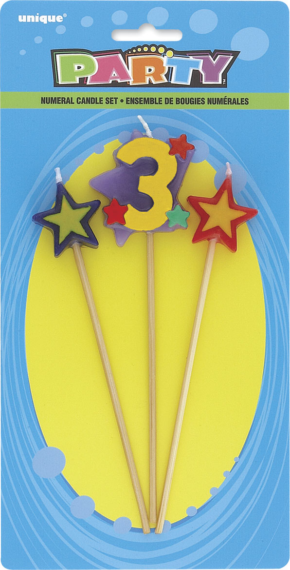 Star Birthday Candles Set 7" Number "3" (3pk)