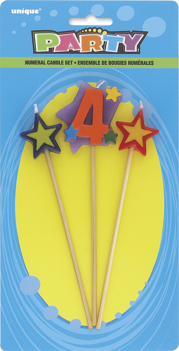 Star Birthday Candles Set 7" Number "4" (3pk)