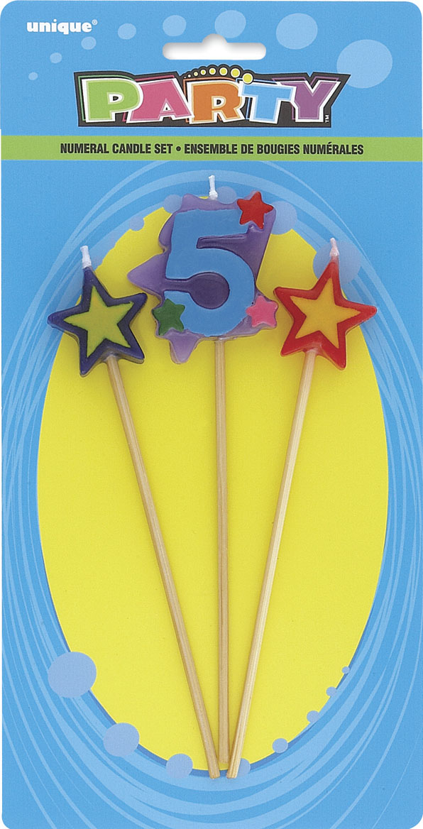 Star Birthday Candles Set 7" Number "5" (3pk)