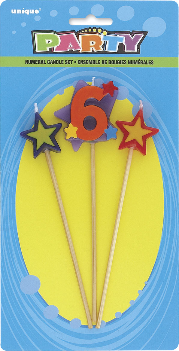 Star Birthday Candles Set 7" Number "6" (3pk)