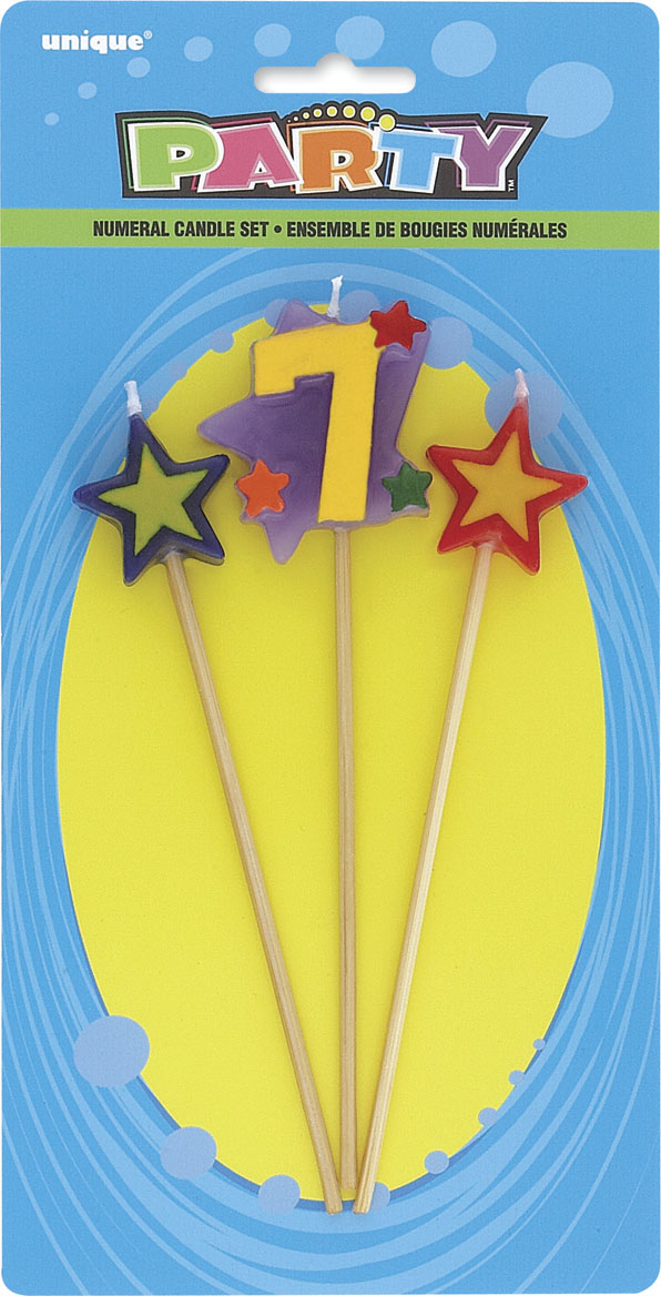 Star Birthday Candles Set 7" Number "7" (3pk)