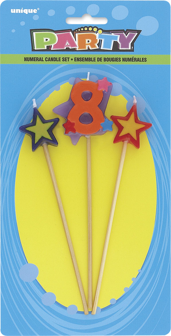 Star Birthday Candles Set 7" Number "8" (3pk)