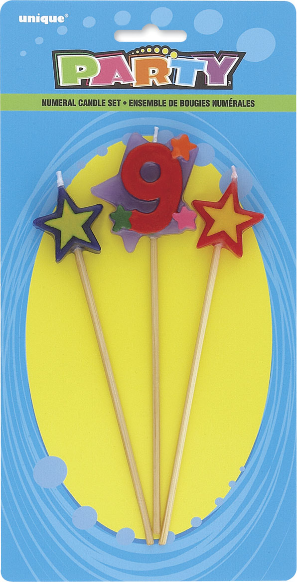 Star Birthday Candles Set 7" Number "9" (3pk)