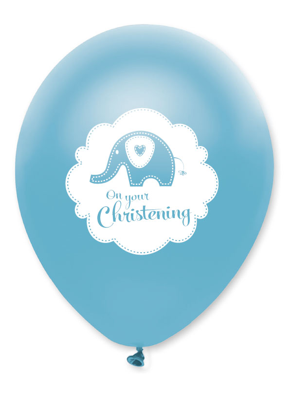 Sweet Baby Elephant Christening Blue Latex Balloon Pack of 6