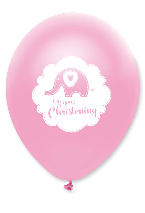 Sweet Baby Elephant Christening Pink Latex Balloon Pack of 6