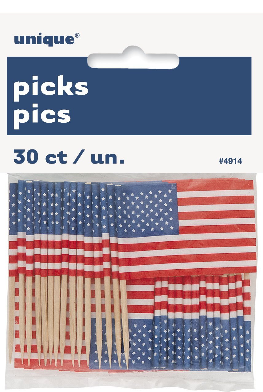 USA Flag Patriotic Flag Picks (30pk)