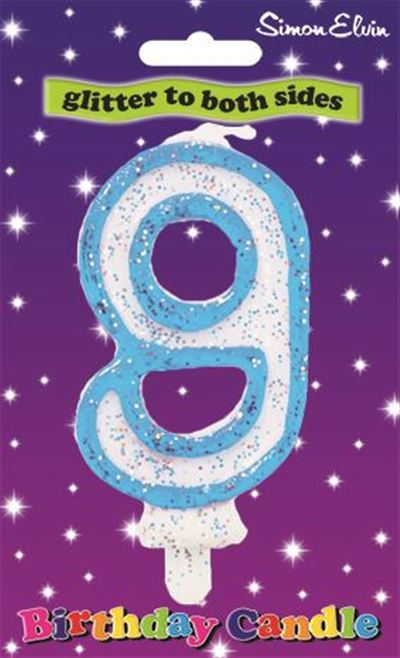 Wow Party Supplies Blue Glitter to both sides Number 9 Birthday Candle (Sold in 6s)